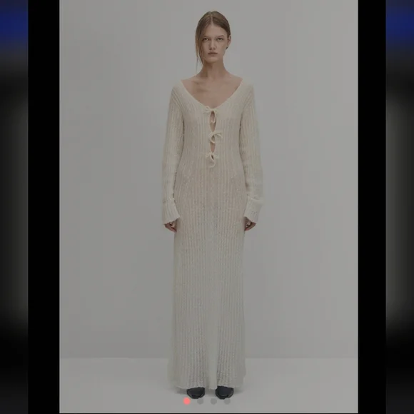 Alohas Triza Cream Knit Lace-Up Maxi Sweater Dress - Picture 3 of 15